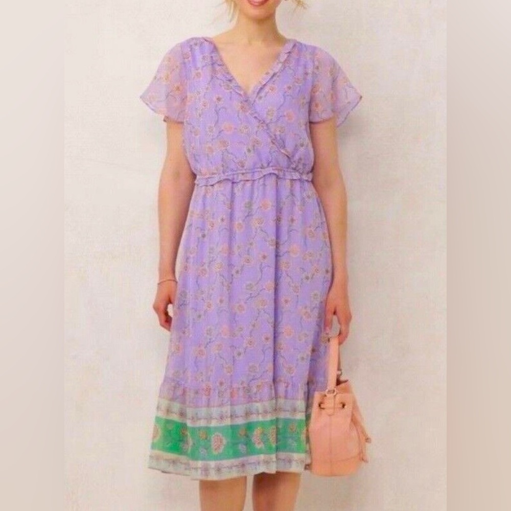 LC Lauren Conrad Flutter Floral Lined Midi Dress Size S
